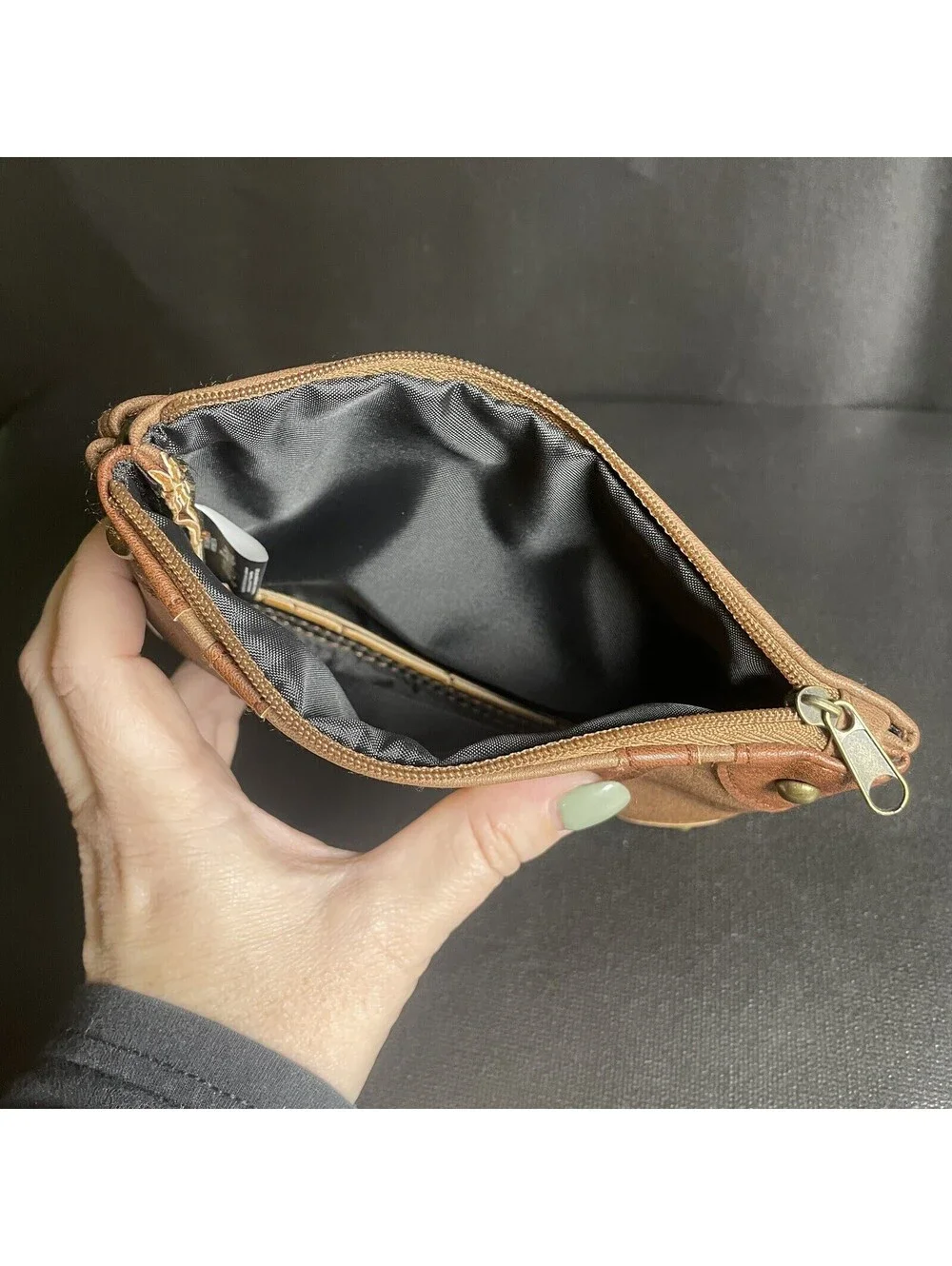 Harry Potter Wristlet Wallet Brown Cosmetic Coin Bag w Strap Ex. Condition Small